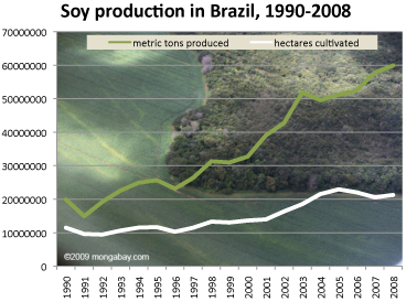 la producción de soja en Brasil, 1990-2008