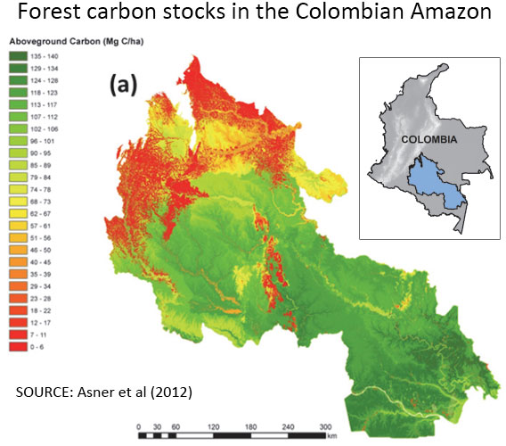 Colombia forest carbon map. Courtesy of Asner et al 2012.