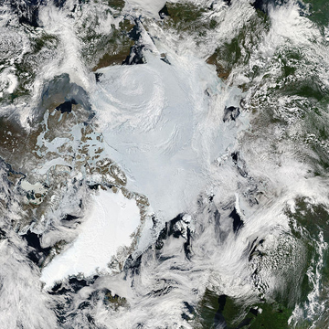 The Arctic as viewed by NASA's MODIS Satellite in June 2010. Photo by: NASA.