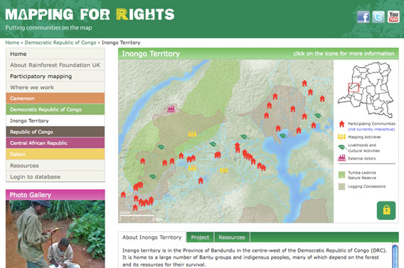 Screenshot of new website of community mapping in central Africa's forests.