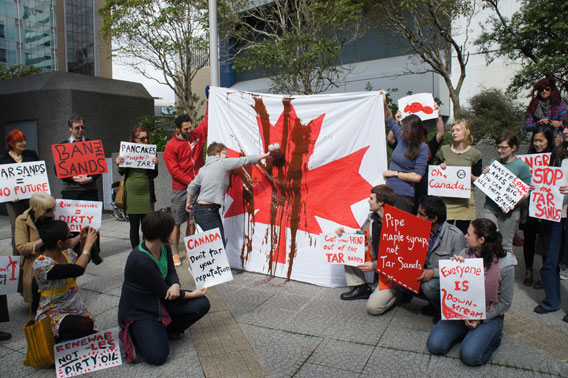 Solidarity protest in New Zealand against tar sands. 