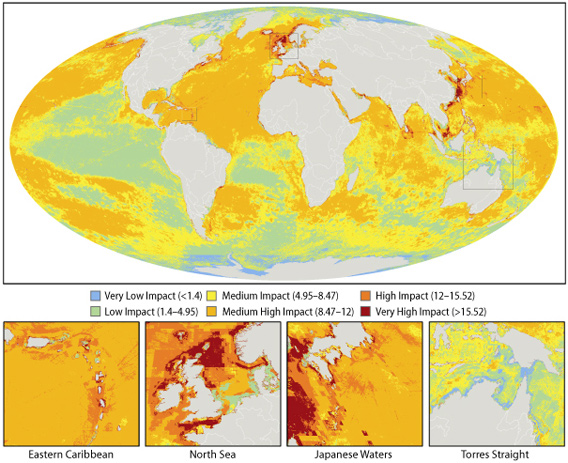 A Global Map Of Human Impact On Marine Ecosystems Only 4% of the ocean is pristine according to first oceanic map of 