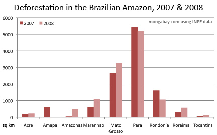 chart showing deforestation in the brazilian amazon for 2006 through 2008