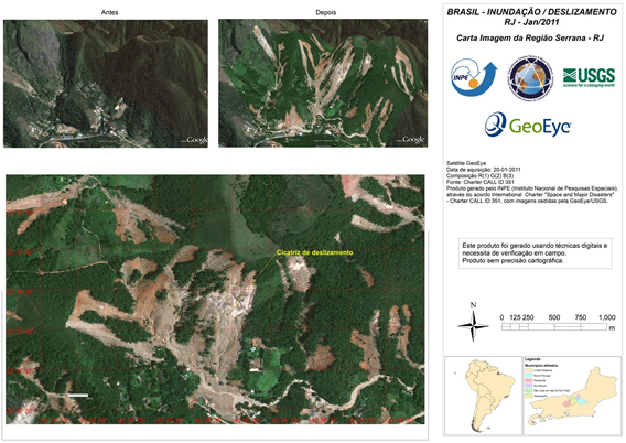 Before and after picture of a region affected by deadly land slides last month.