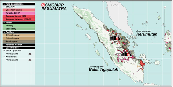 Map of APP's concessions in Sumatra