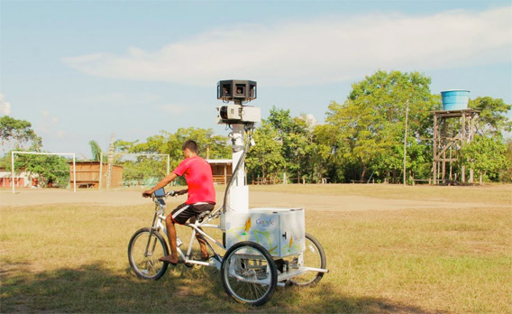 Google Street View tricycle in an Amazon village.