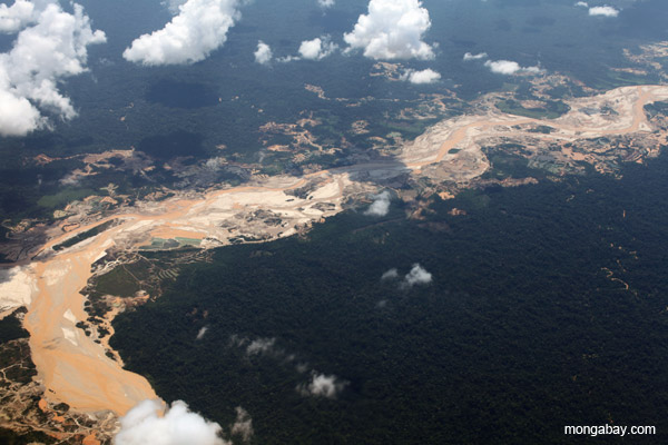 Alluvial gold mining in Peru. Guacamayo or Lamal gold mine.