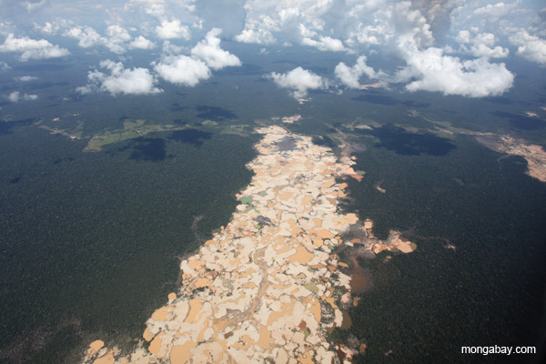 Illegal gold mine in Peru.