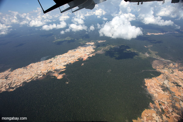 Damage from gold mining in Peru.