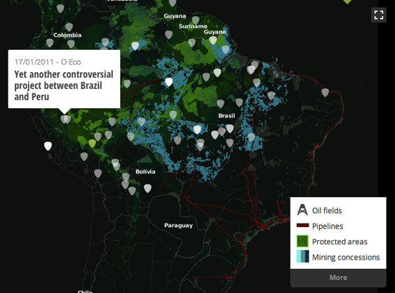 Oil development map in the Amazon basin