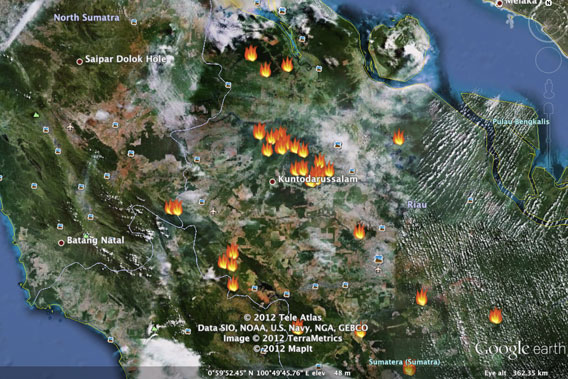 Fires in Sumatra detected by NASA satellites