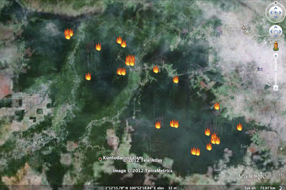 Fires in Sumatra detected by NASA satellites