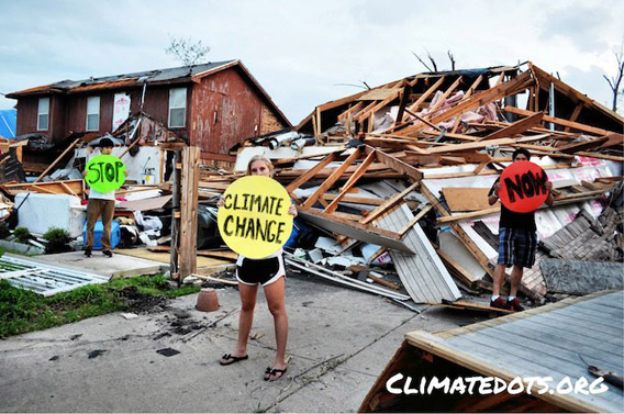 High school students in Texas connect the dots between climate change and tornados that appear earlier and earlier ever year. Scientists are just beginning to explore whether or not there is a connection between climate change and tornadoes. Photo courtesy of 350.org.