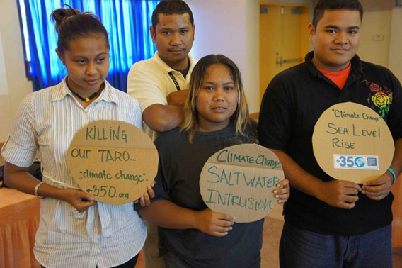 The island of Palau is seeing salty sea water swamp taro patches and erode beaches. Photo courtesy of 350.org.