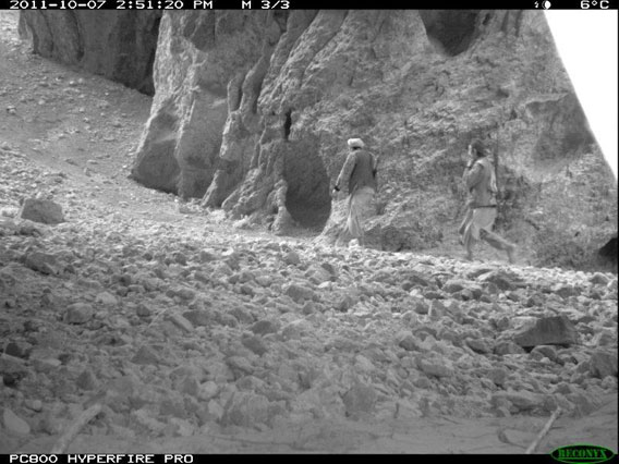 A pair of poachers caught by camera trap. Unsustainable hunting is a threat to many of Afghanistan’s wildlife. Photo by: WCS Afghanistan Program.