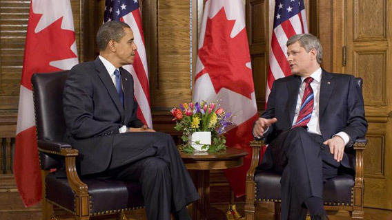 U.S. President Barack Obama (left) meets with Canadian Prime Minister (right) Stephen Harper in 2009. WWF criticizes both nations for watering down negotiations at the Rio+20 Summit. Photo by: Pete Souza.