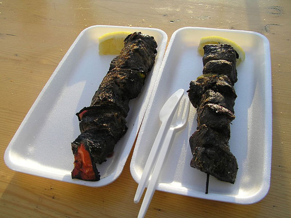 Minke whale kabob served up at the Sea Baron restaurant in Reykjavik Harbour area, Iceland.