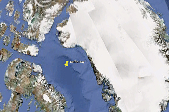  Cairn Energy has been given the go-ahead by Greenland, backed up by the Danish military, to drill for oil in Baffin Bay, shown here on Google Earth.