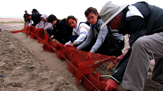 Children in Patagonia who help with the release of birds captured for ringing.