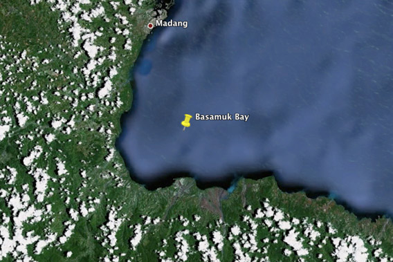Basamuk Bay in Madang, Papua New Guinea. Photo produced using Google Earth.