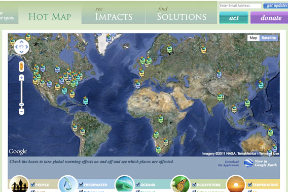 Capture d’écran de la nouvelle carte du réchauffement climatique.
Capture d’écran de la nouvelle carte du réchauffement climatique de l’Union des Scientifiques inquiets (UCS).
