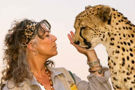 Dr. Laurie Marker with Chewbaaka. Photo by: Frans Lanting.