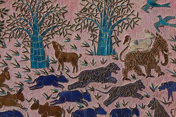  Mosaic of wildlife in Buddhist temple in Laos. Nature has inspired both art and religion around the world.  Photo by: Rhett A. Butler.  