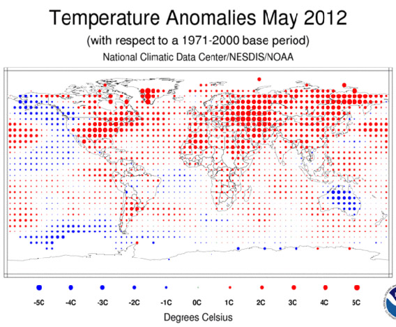 May 2012 temperatures as compared to 1971-2000 base. Graph courtesy of NOAA.