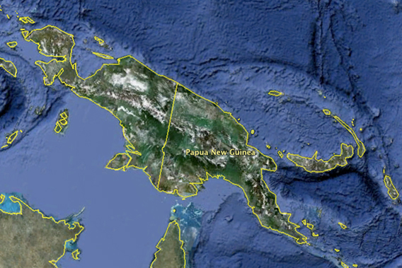  Papua New Guinea, as viewed from Google Earth, covers the eastern half of the island of New Guinea, as well as other Pacific Islands.