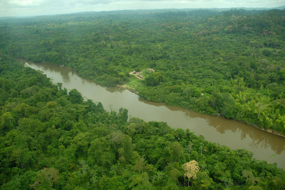 Aerial view of southwest Suriname next to the village of Kwamalasamutu, where scientists with Conservation International (CI) explored from August to September 2010, in an effort to document the region’s poorly known biodiversity and help develop sustainable ecotourism opportunities for the local people. Photo by © Trond Larsen.