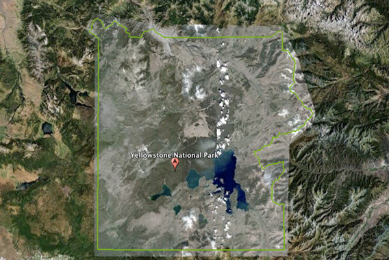 Outline of Yellowstone National Park, the world's first modern protected are, as seen by Google Earth. Yellowstone was opposed by many when it was first created including logging and mining industries.